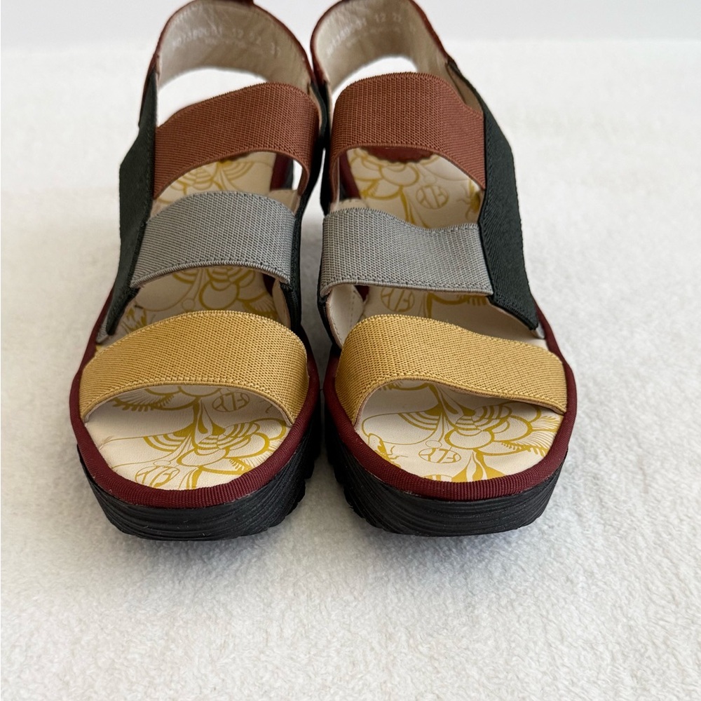 Fly London Multicolor Elastic Strap Wedge Sandals - Picture 3 of 8